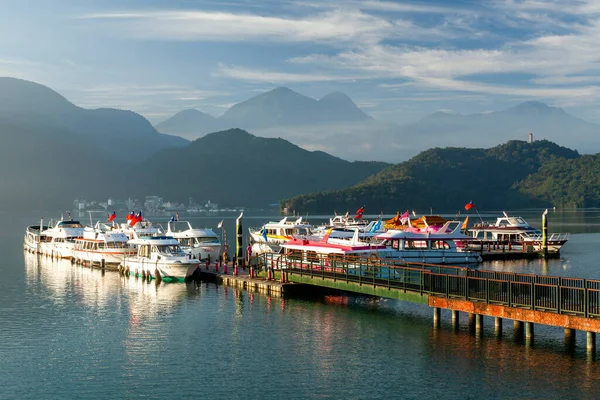 The scenery of the Yacht Marina at Sun Moon Lake in the morning is a famous attraction in Nantou, Taiwan.
