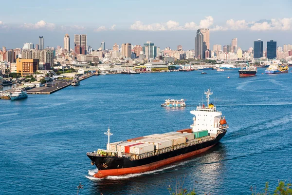 Корабель Контейнера Виходить Порту Каосюн Тайвань Стокова Картинка