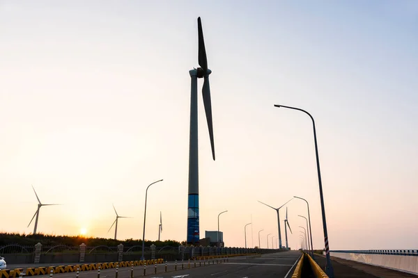 Sunset View Gaomei Windmill Avenue Taichung Taiwan Energy Systems Renewable — Stock Photo, Image