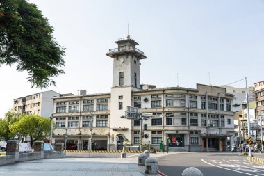 Tainan, Tayvan - 19 Ekim 2021 Tayvan 'daki Tainan Şehir İtfaiye Müzesi manzaralı. Eski Tainan He Tong Binası, Japon sömürge döneminde inşa edilmiştir..