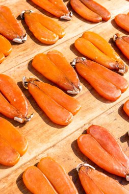 Close-up of drying mullet roe at Lukang Old Street in Changhua, Taiwan. clipart