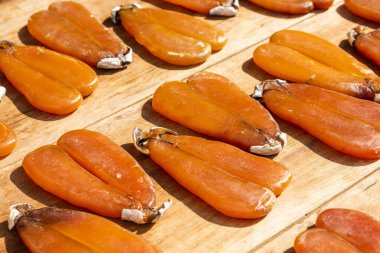 Close-up of drying mullet roe at Lukang Old Street in Changhua, Taiwan. clipart