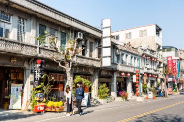 Yunlin, Tayvan - 11 Aralık 2021: Yunlin, Tayvan 'daki Yenping Eski Caddesi' nin (Xiluo Eski Caddesi) manzarası. Taiwan 'ın Japon hakimiyeti sırasında Barok tarzı binalar..