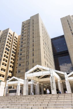 Taipei, Tayvan - 26 Ağustos 2021: Tayvan 'daki Ulusal Tayvan Üniversitesi Hastanesi' nin manzarası. Karaciğer hastalıkları için dünyaca ünlü bir tıp merkezi..
