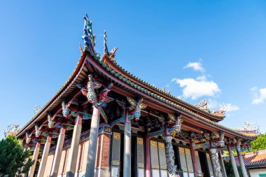 Taipei, Tayvan 'daki Konfüçyüs Tapınağı' nın eski bina manzarası. Bu, birkaç yüz yıllık Çin tarzı bir binaya sahip tarihi bir miras..