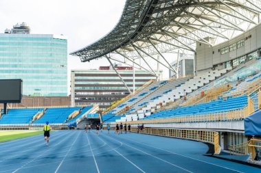 Taipei, Tayvan - 27 Ağustos 2021 Tayvan 'daki Taipei Belediye Stadyumu' nun manzarası. Taipei 'de çok amaçlı bir stadyum var..