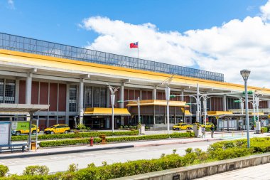 Taipei, Taiwan- August 29, 2021: Building view of the international passenger terminal at Taipei International Airport (Songshan Airport). it is the first airport in Taiwan. clipart