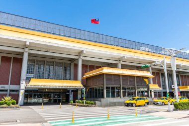 Taipei, Taiwan- August 29, 2021: Building view of the international passenger terminal at Taipei International Airport (Songshan Airport). it is the first airport in Taiwan. clipart