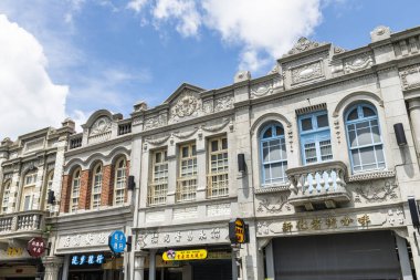 Tainan, Taiwan- June 13, 2022: Building view of Xinhua Old Street in Tainan, Taiwan. which was the Baroque style of buildings during the Japanese rule of Taiwan. clipart