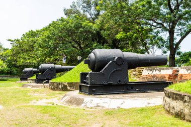 Tainan, Tayvan 'daki Sonsuz Altın Kale' deki topun görüntüsü. Şato 1874 'te inşa edildi ve 1876' da tamamlandı..