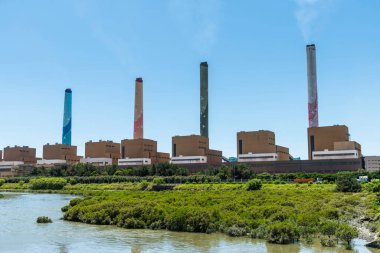Taichung, Tayvan - 18 Ağustos 2022 Taichung Termik Santrali, Tayvan Elektrik Santrali, dünyanın en büyük dördüncü kömür yakıtlı elektrik santrali..
