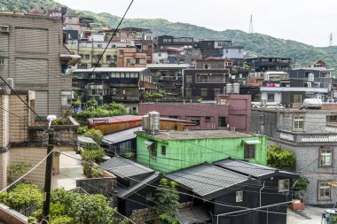 Jiufen Dağı 'ndaki eski binaların manzarası, Yeni Taipei Şehri, Tayvan.