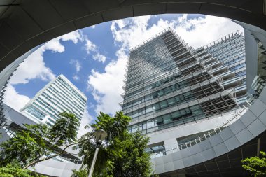 Taipei, Taiwan- September 21, 2022: Low-angle view of the Nangang Software Park Area (Phase III) and Chinatrust Commercial Bank (CTBC) Financial Park building in Taipei, Taiwan. clipart