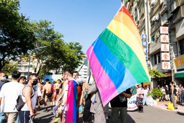 Kaohsiung, Tayvan - 19 Kasım 2022: Birçok kişi Tayvan 'daki 2022 Kaohsiung Onur Yürüyüşüne katıldı.