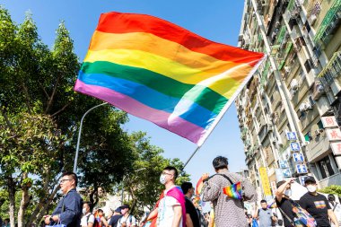 Kaohsiung, Tayvan - 19 Kasım 2022: Birçok kişi Tayvan 'daki 2022 Kaohsiung Onur Yürüyüşüne katıldı.