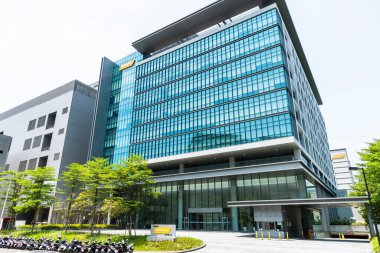 Hsinchu Şehri, Tayvan - 16 Mayıs 2023: Hsinchu Bilim Parkı, Tayvan 'daki MediaTek Şirketi' nin manzarası. Tayvanlı efsanesiz yarı iletken bir şirket..