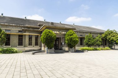 Taichung, Tayvan- 28 Mayıs 2023: Taichung, Tayvan 'daki eski İmparatorluk Şeker Fabrikası Taichung ofis binasının mimari görüşü, Taichung Kültür Mirası Parkının bir parçası olarak.