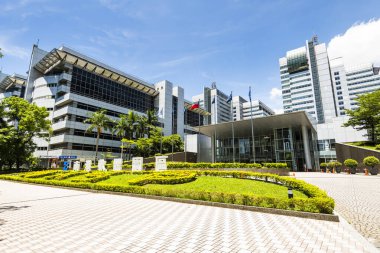 Taipei, Tayvan - 6 Temmuz 2023: Taipei, Tayvan 'daki Nangang Yazılım Park Alanındaki modern metropol binasının görüntüsü.