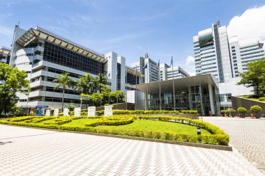 Taipei, Tayvan - 6 Temmuz 2023: Taipei, Tayvan 'daki Nangang Yazılım Park Alanındaki modern metropol binasının görüntüsü.