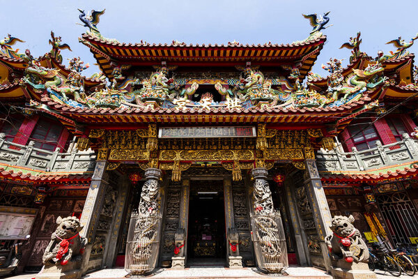 The building view of the Baishatun Gongtian Temple in Miaoli, Taiwan, is worshiped to the sea goddess Mazu.