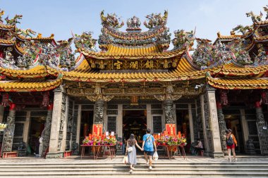 Tayvan, Tayvan... 23 Eylül 2023: Tayvan 'ın Taichung kentindeki Dajia Jenn Lann Tapınağı' nın manzarası deniz tanrıçası Mazu 'ya tapılmaktadır..