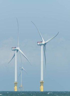 Miaoli, Tayvan... 26 Eylül 2023 Tayvan 'ın batı kıyısındaki Offshore rüzgar güç sistemlerinin görüntüsü..