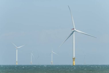 Miaoli, Tayvan... 26 Eylül 2023 Tayvan 'ın batı kıyısındaki Offshore rüzgar güç sistemlerinin görüntüsü..