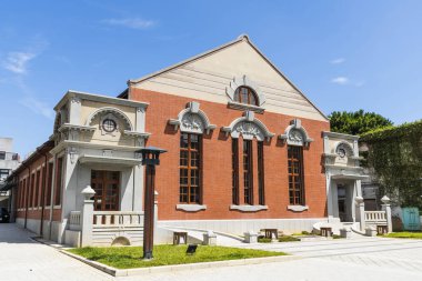 Hsinchu Şehri, Tayvan... 26 Eylül 2023: Tayvan 'daki eski Hsinchu toplantı salonunun manzarası. Sergi şu anda Ulusal Hsinchu Yaşam Sanatları Merkezi 'nde sergilenmektedir..