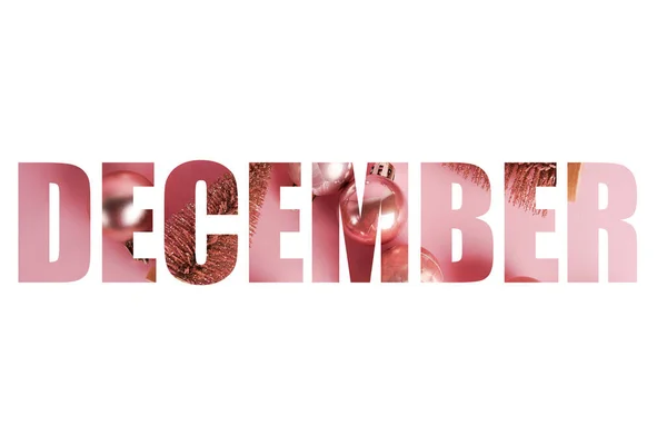 12月这个词用白色隔开 粉红背景的字母用装饰隔开 — 图库照片