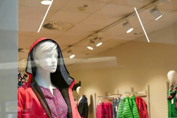 Female mannequin in women fashion store, Sale of clothes