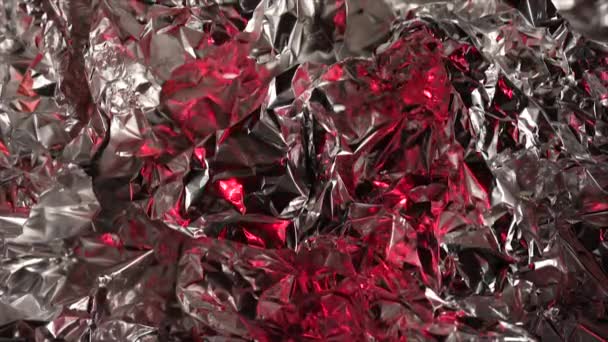 Crumpled Foil Texture Red Lights Metallic Shiny Texture — Stock Video