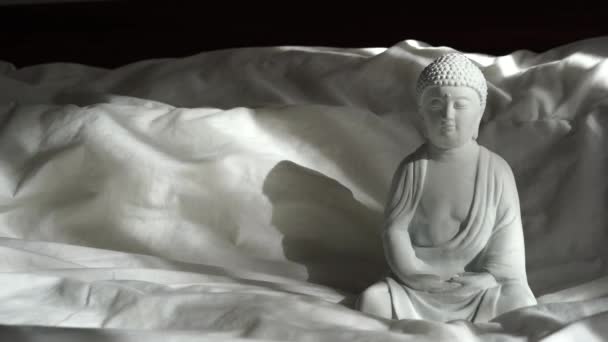 White Buddha Statue Sunlights Bed Interior Design Detail Modern Home — Wideo stockowe