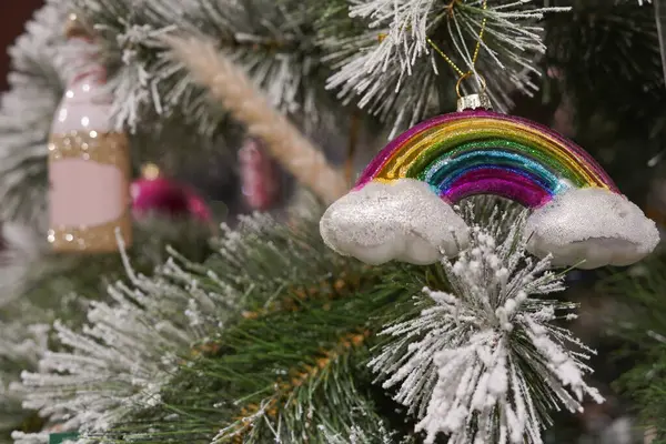 toy rainbow on Christmas tree, Happy New Year