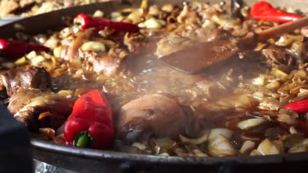 Bbq Street Food Viande Aux Poivrons Rouges Vente Nourriture Une — Video