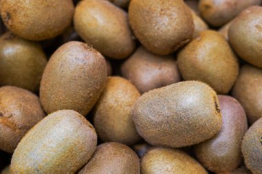 Arka planda taze ve sulu yeşil kivi meyvesi var.