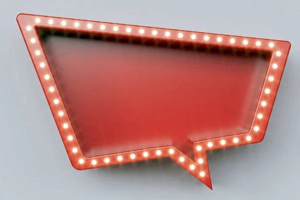 Red retro billboard as uneven speech bubble shape with glowing neon lights -- 3D Rendering