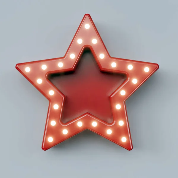 Billboard Retro Vermelho Forma Uma Estrela Com Luzes Néon Brilhantes — Fotografia de Stock