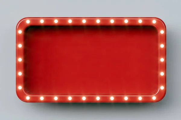 Rote Retro Werbetafel Mit Leuchtenden Neonlichtern Rendering Stockbild