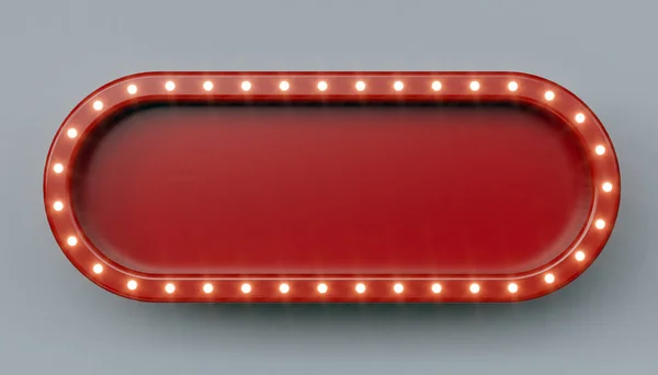 Rote Retro Werbetafel Ovaler Form Mit Leuchtenden Neonlichtern Rendering Stockbild