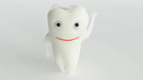 Healthy Cartoon Tooth Waves Camera Rendering — Stock Photo, Image