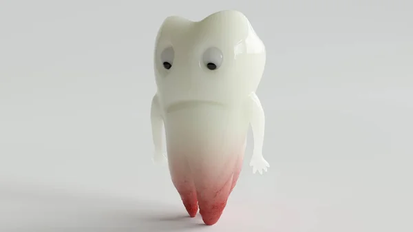 stock image An unhappy cartoon tooth looks at his tooth root infection -- 3D Rendering