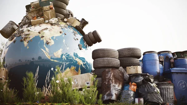 Dünya Çöplerle Çevrili Küresel Felaket Konsepti Hazırlama — Stok fotoğraf