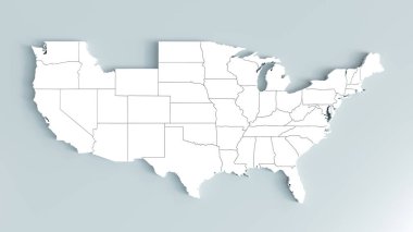 ABD 'nin devlet sınırları çizilmiş 3D haritası.