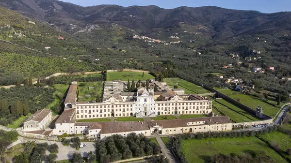 Panoramic View Drone Certosa Calci Tuscany Italy Stock Photo