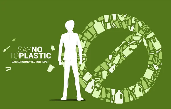 Homme Affaires Stop Signalisation Emballage Plastique Icône Produit Arrière Plan — Image vectorielle