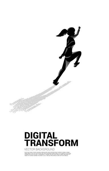 Dijital Nokta Pikselinin Gölgesi Olan Bir Kadını Konsepti Dijital Dönüşüm — Stok Vektör