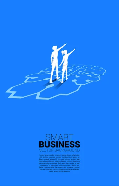 Businessman Businesswoman Standing Brain Icon Graphic Floor Icon Business Planning — Stok Vektör