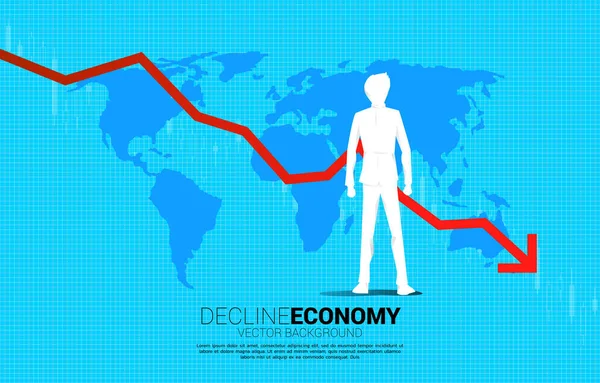 商人和反转图与世界地图 全球经济下滑的概念 — 图库矢量图片