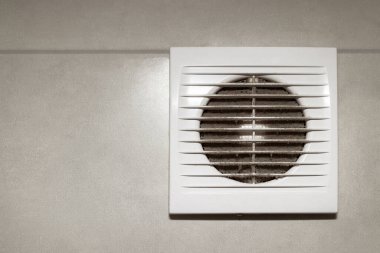 Ventilation Duct Grill with Dust. Air Vent Cleaning Service concept. Copy space. 