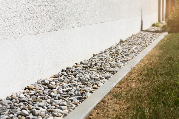 French Drain Drain Rainwater Drainage Stones Gravel House Wall Drainage — Stock Photo, Image